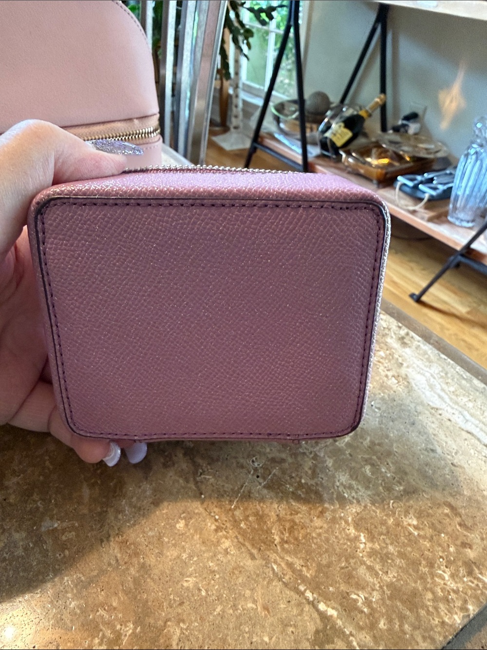 Coach Lavender Leather Zip Jewelry Case with Silver Tone Logo - Picture 4 of 5